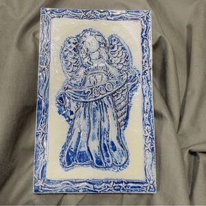 Vintage 2000 Rowe Pottery Salt Glazed Angel Trivet Tile Wall Hanging Decor